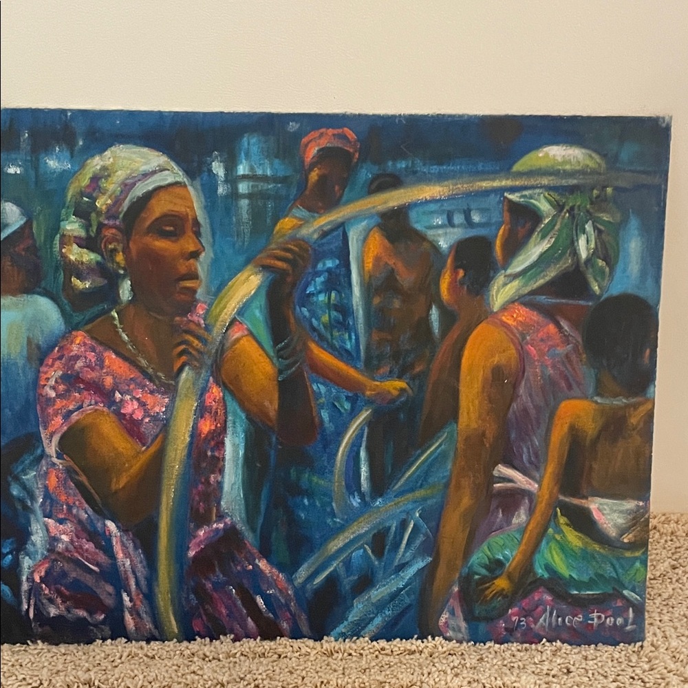 Vibrant Cultural Art Painting! Canvas on Board titled "Another Day!" Signed